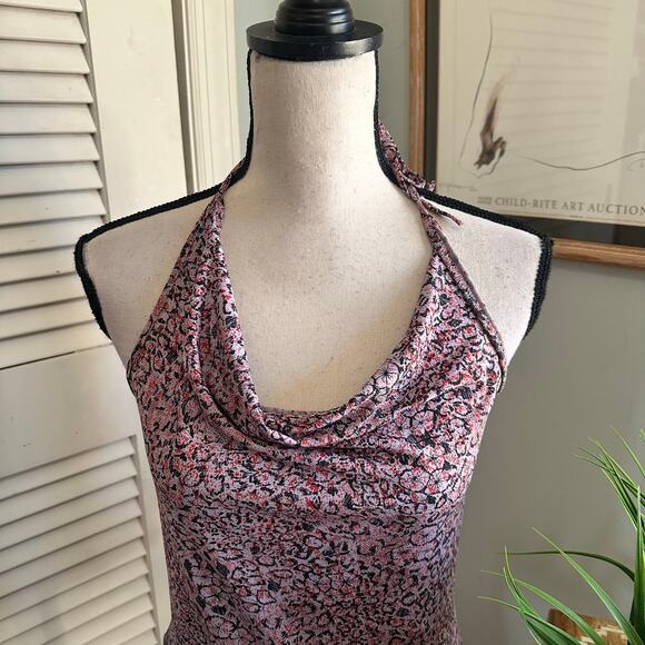 Vintage BCBGMaxazria Top Womens Large Lavender Floral Halter Y2K Coquette Grunge - Picture 2 of 8